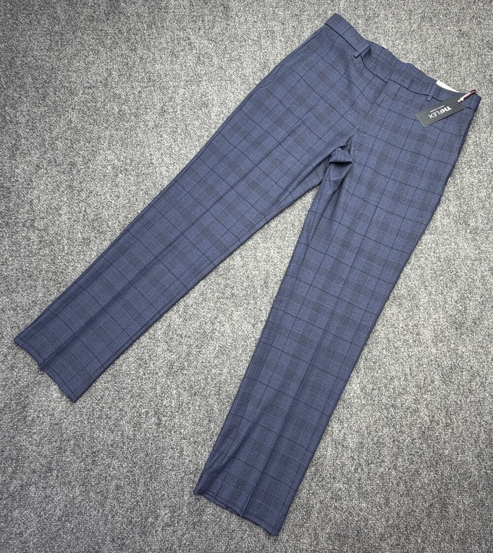 Tommy Hilfiger TH Flex Mens 34x32 Blue Plaid Stretch Dress Pants NWT Slim